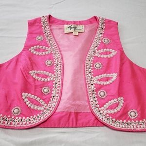 Pink 100% Silk Vest Adorned with Intricate Beading and Sequins